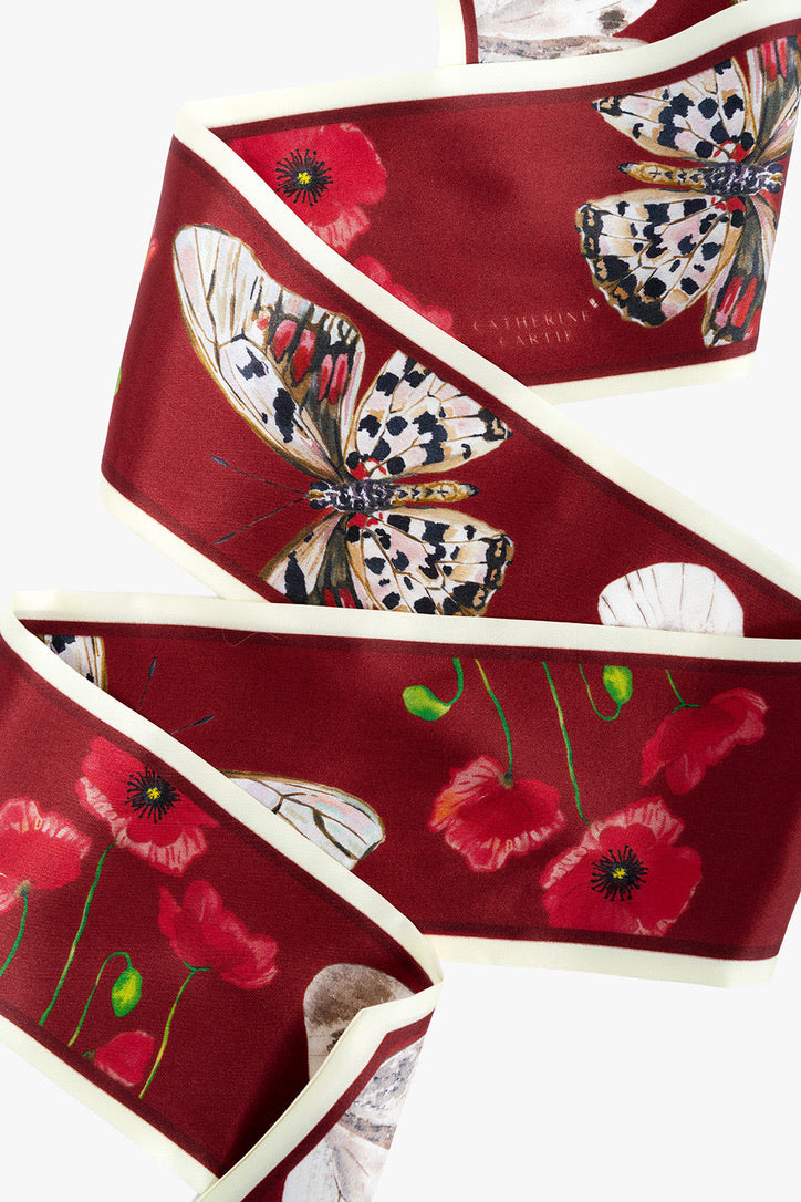 Crimson Silk Ribbon Scarf