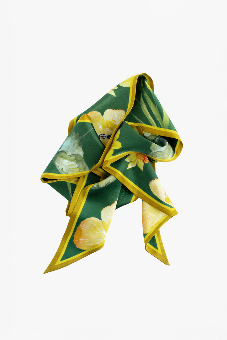Green and Yellow Silk Ribbon Scarf