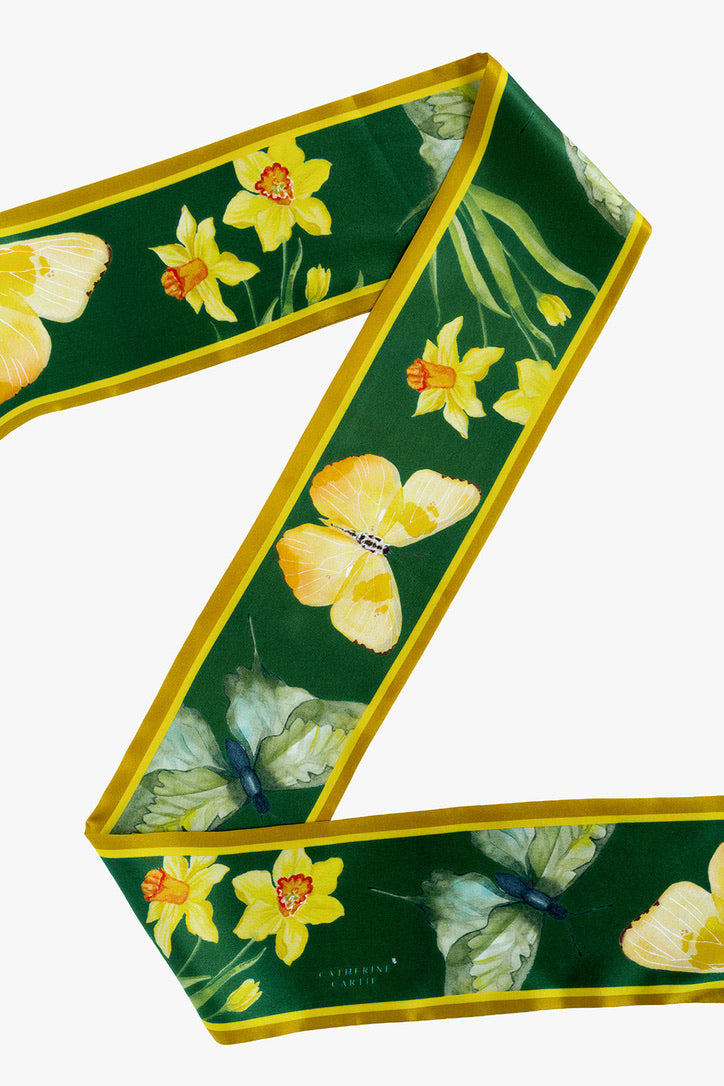 Green and Yellow Silk Ribbon Scarf