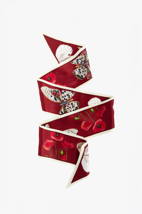 Crimson Silk Ribbon Scarf