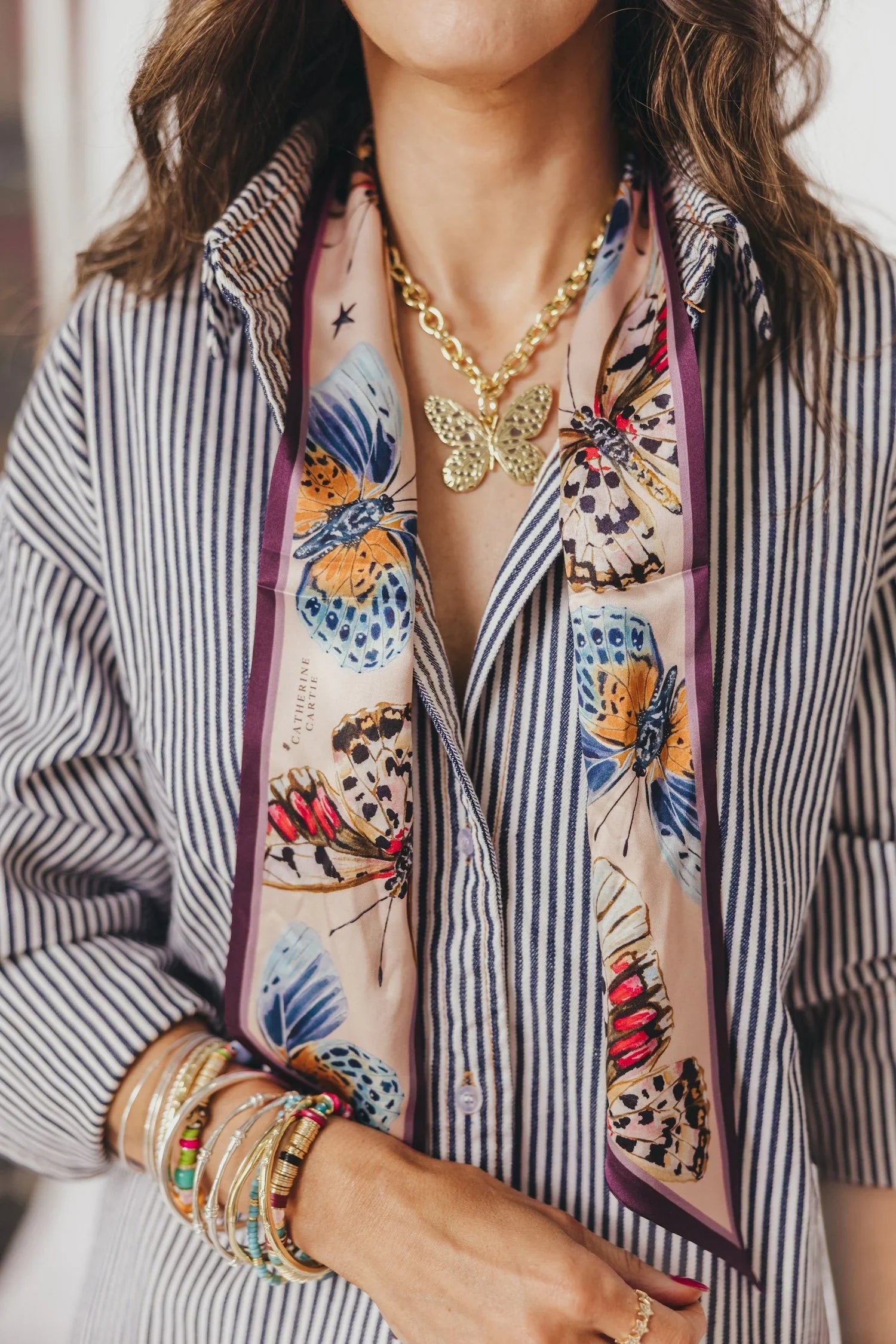 Autumn Butterfly Silk Ribbon Scarf