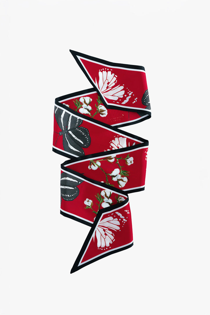 Scarlet and Black Silk Ribbon Scarf