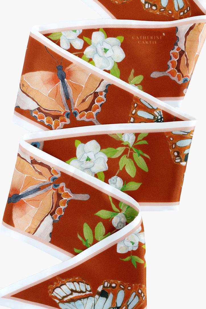 Burnt Orange Silk Ribbon Scarf