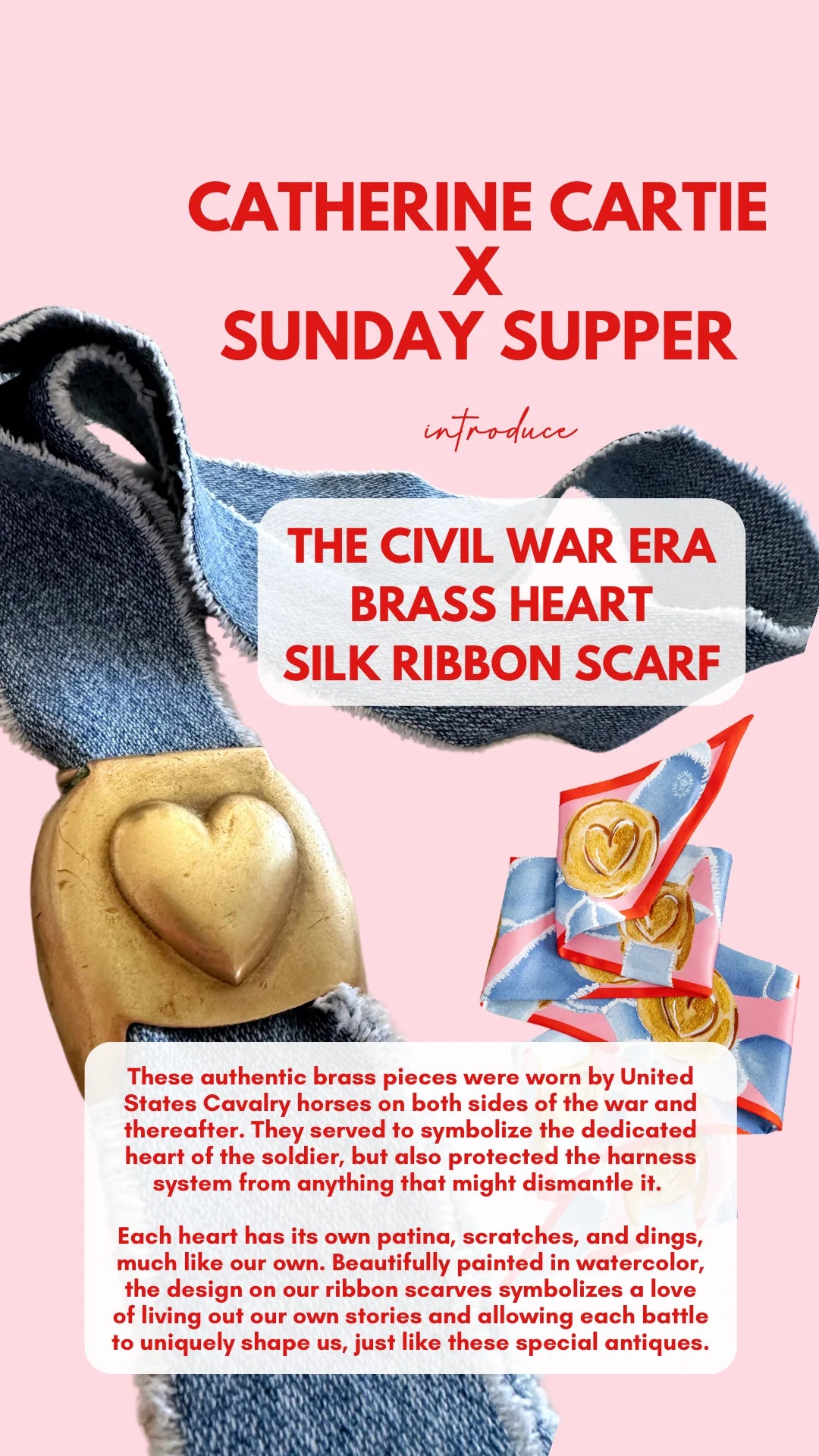 Brass Heart Silk Ribbon Scarf