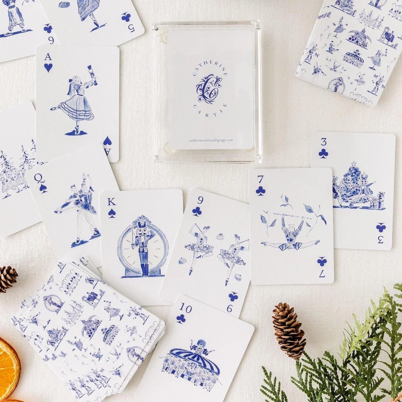 Nutcracker Toile Playing Cards with Acrylic Box