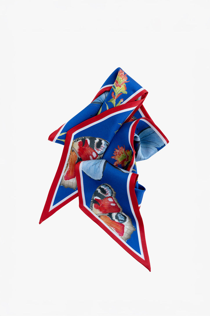 Blue and Red Silk Ribbon Scarf