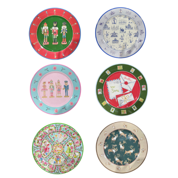 Mixed Christmas Melamine Plates Set of Six