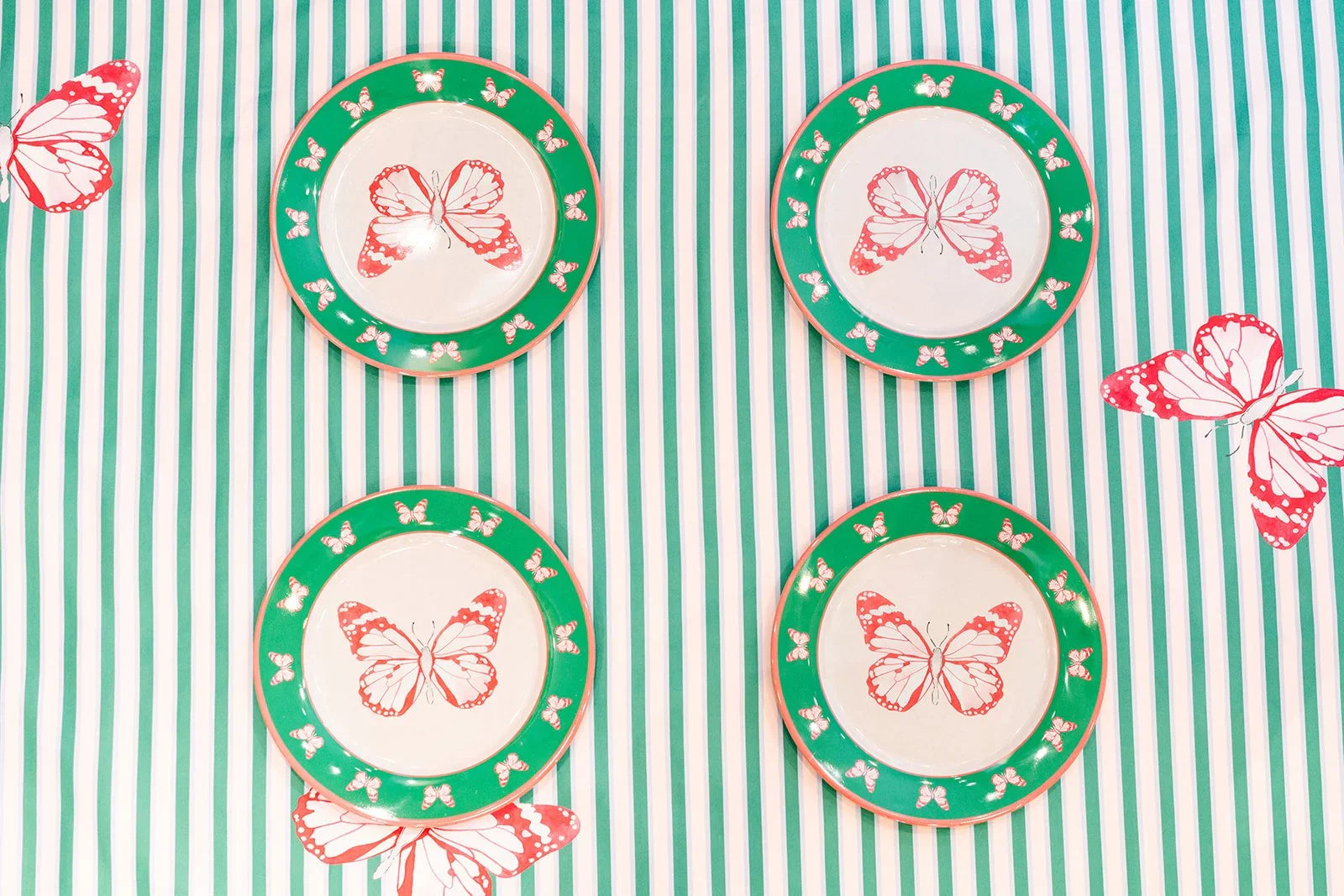 Pink Butterfly Melamine Plate Set of Four