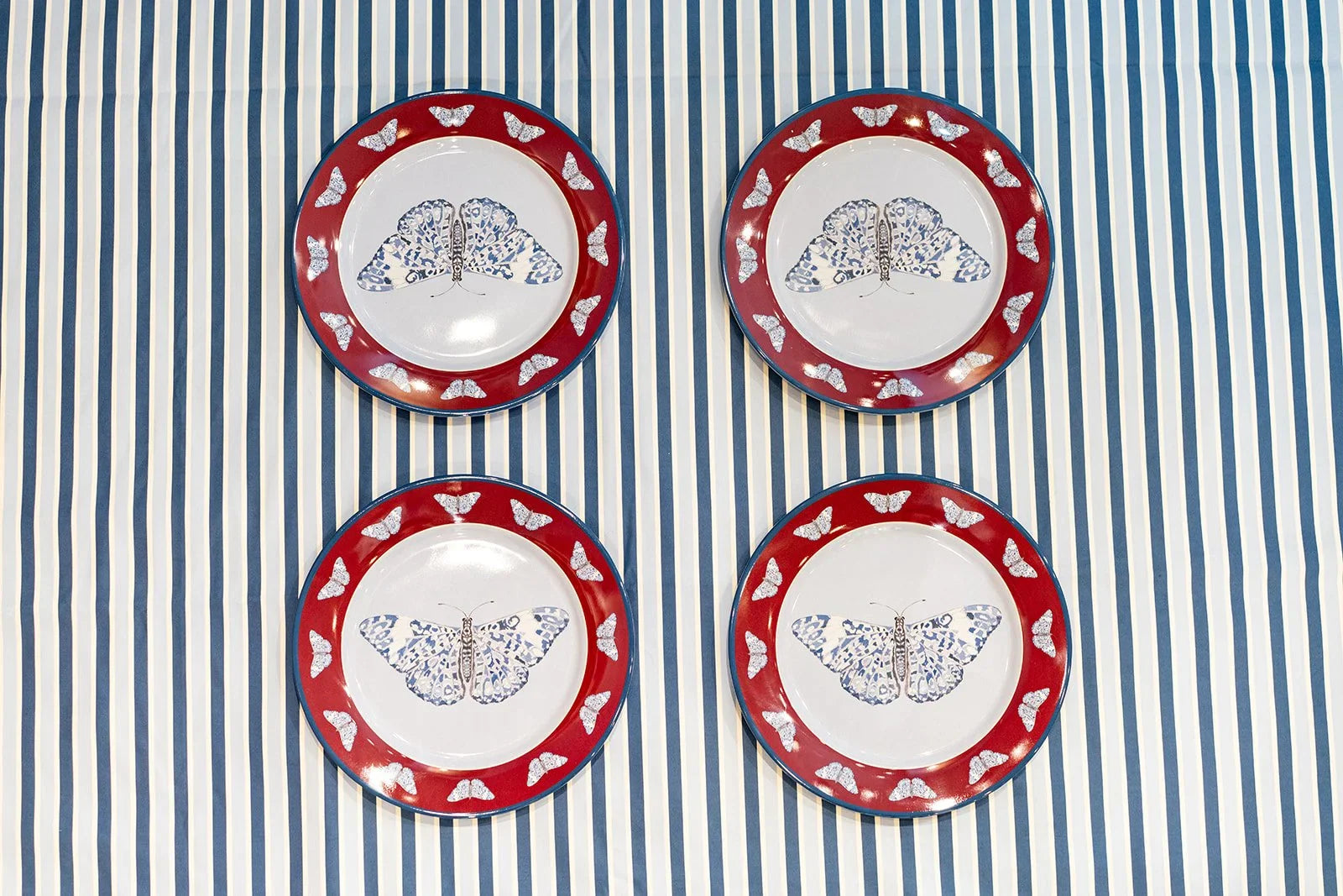 Blue Chinoiserie Butterfly Melamine Plate Set of Four