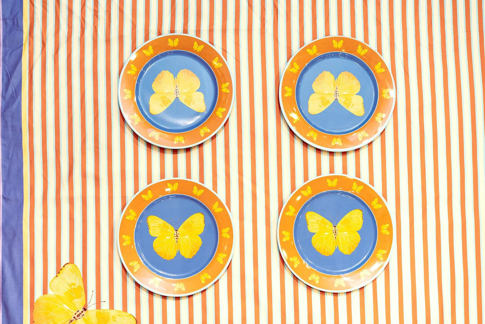 Yellow Butterfly Melamine Plate Set of Four