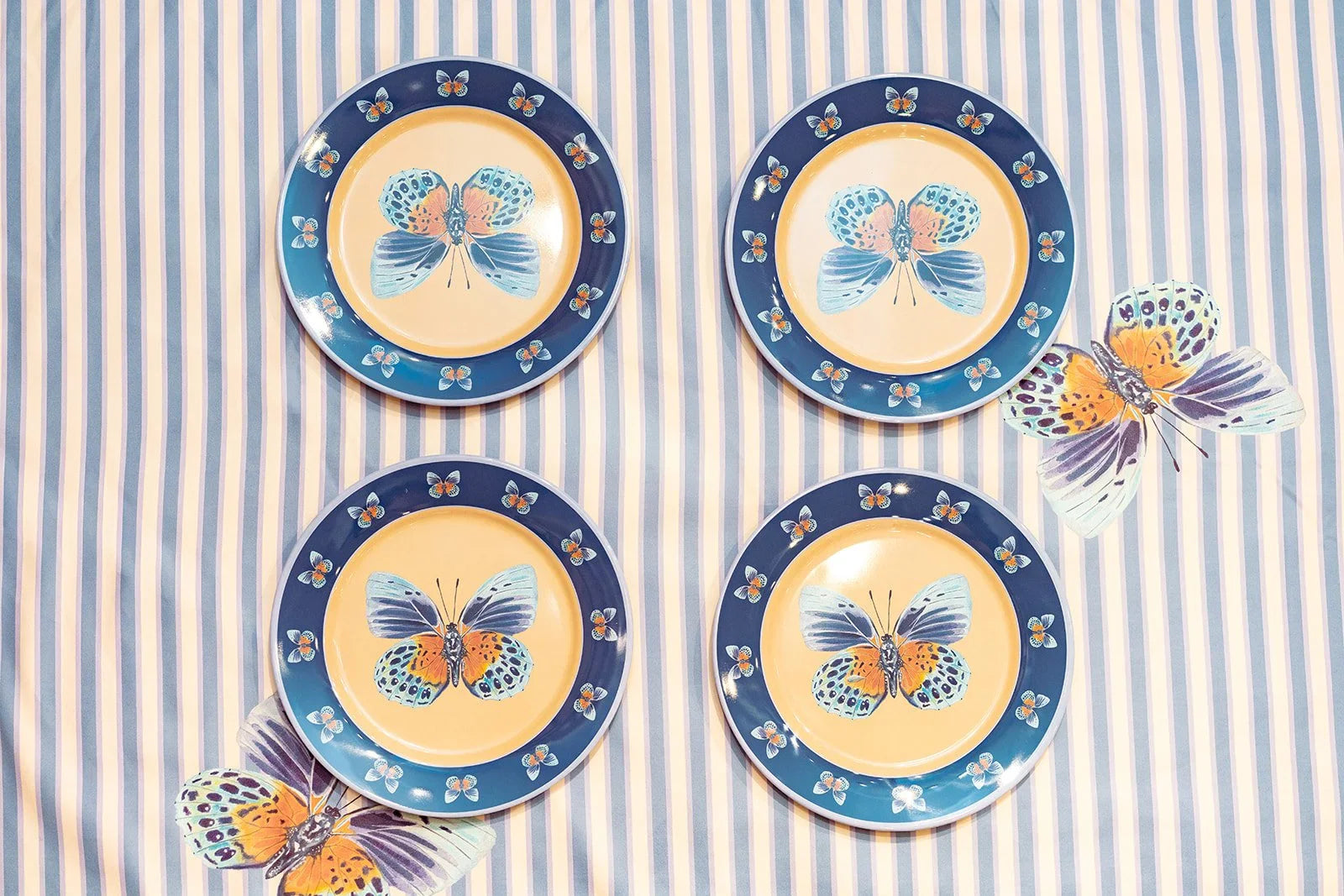 Autumn Blue Butterfly Melamine Plate Set of Four