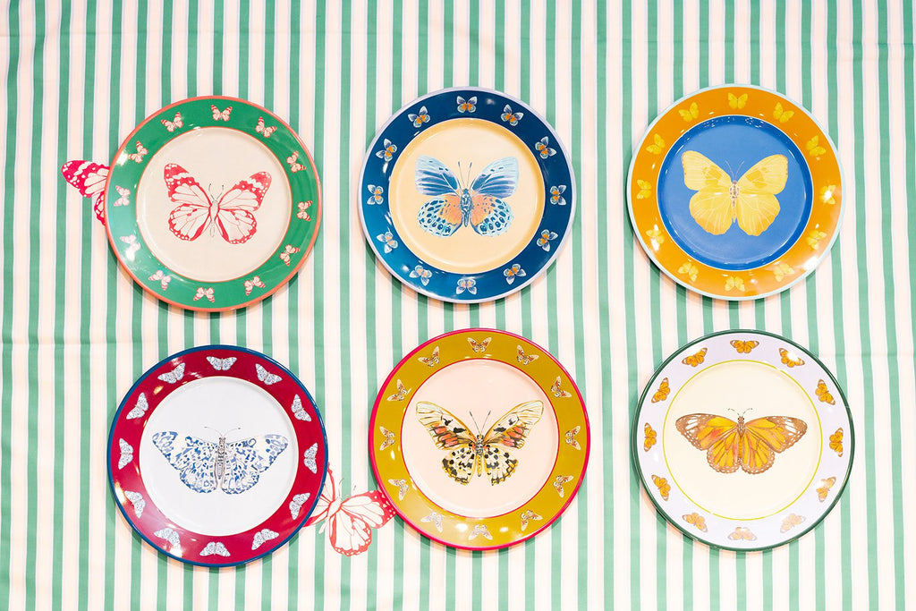 Mixed Butterfly Melamine Plate Set of Six