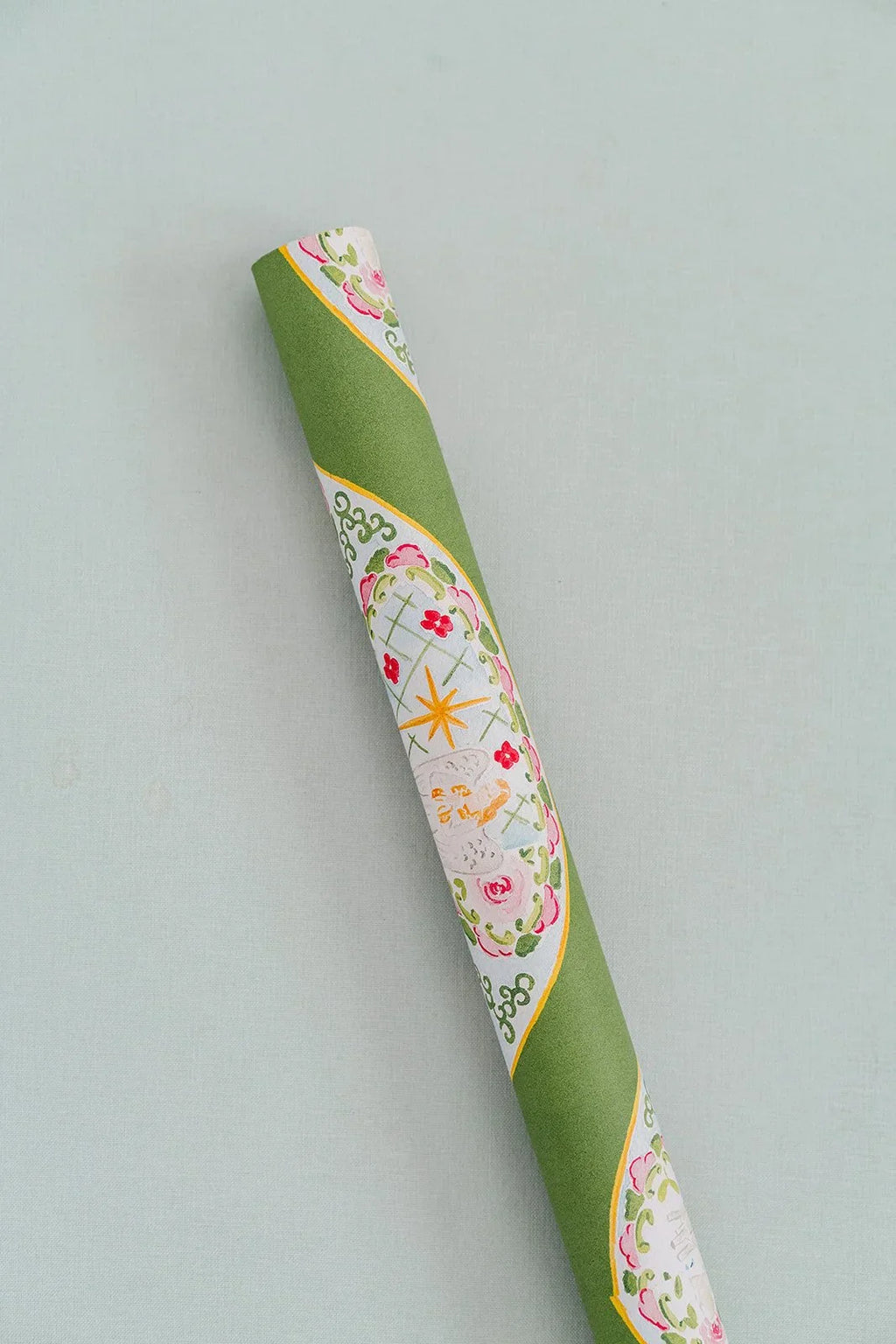 Gift Wrap - Rose Medallion Green
