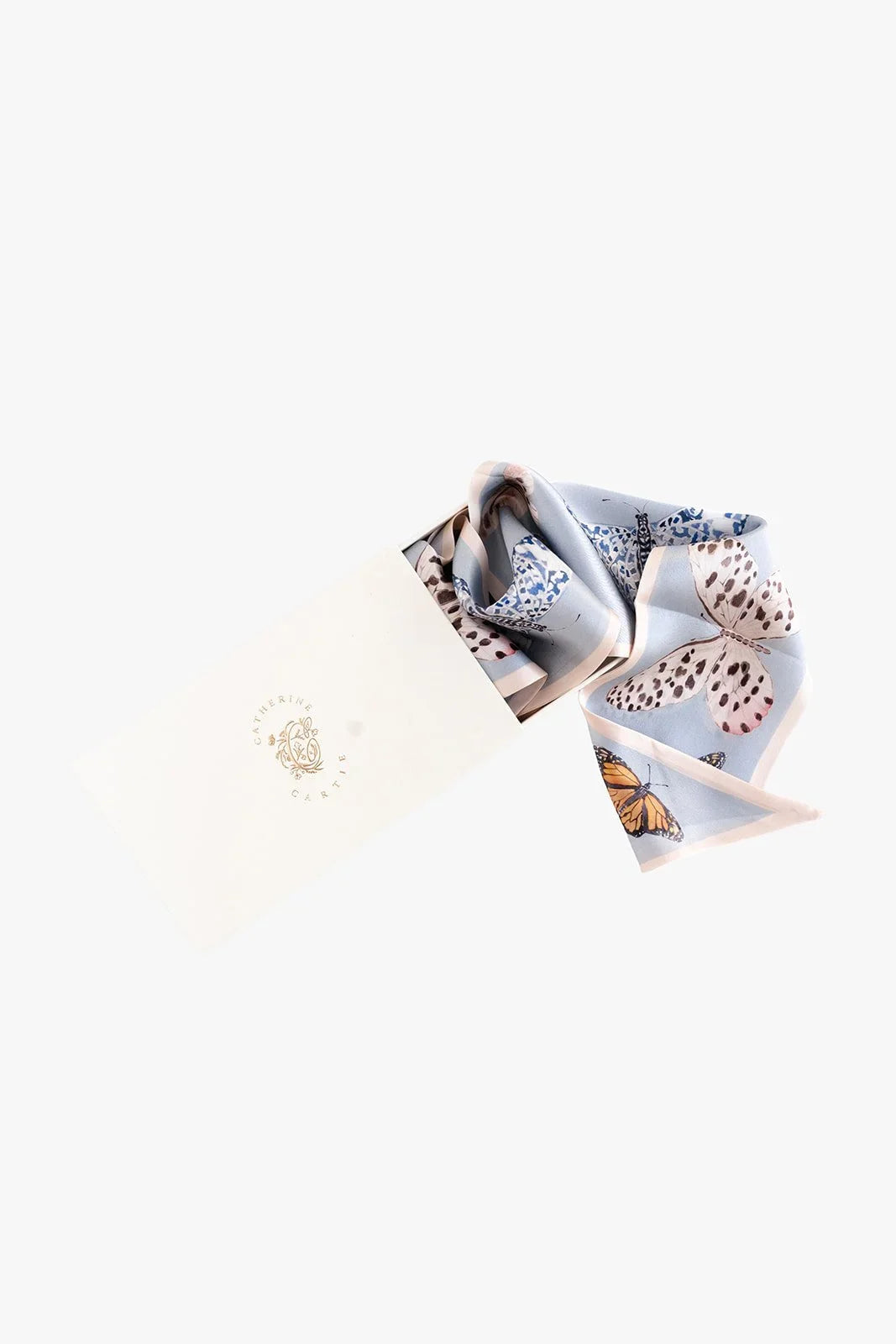 Neutral Butterfly Silk Ribbon Scarf