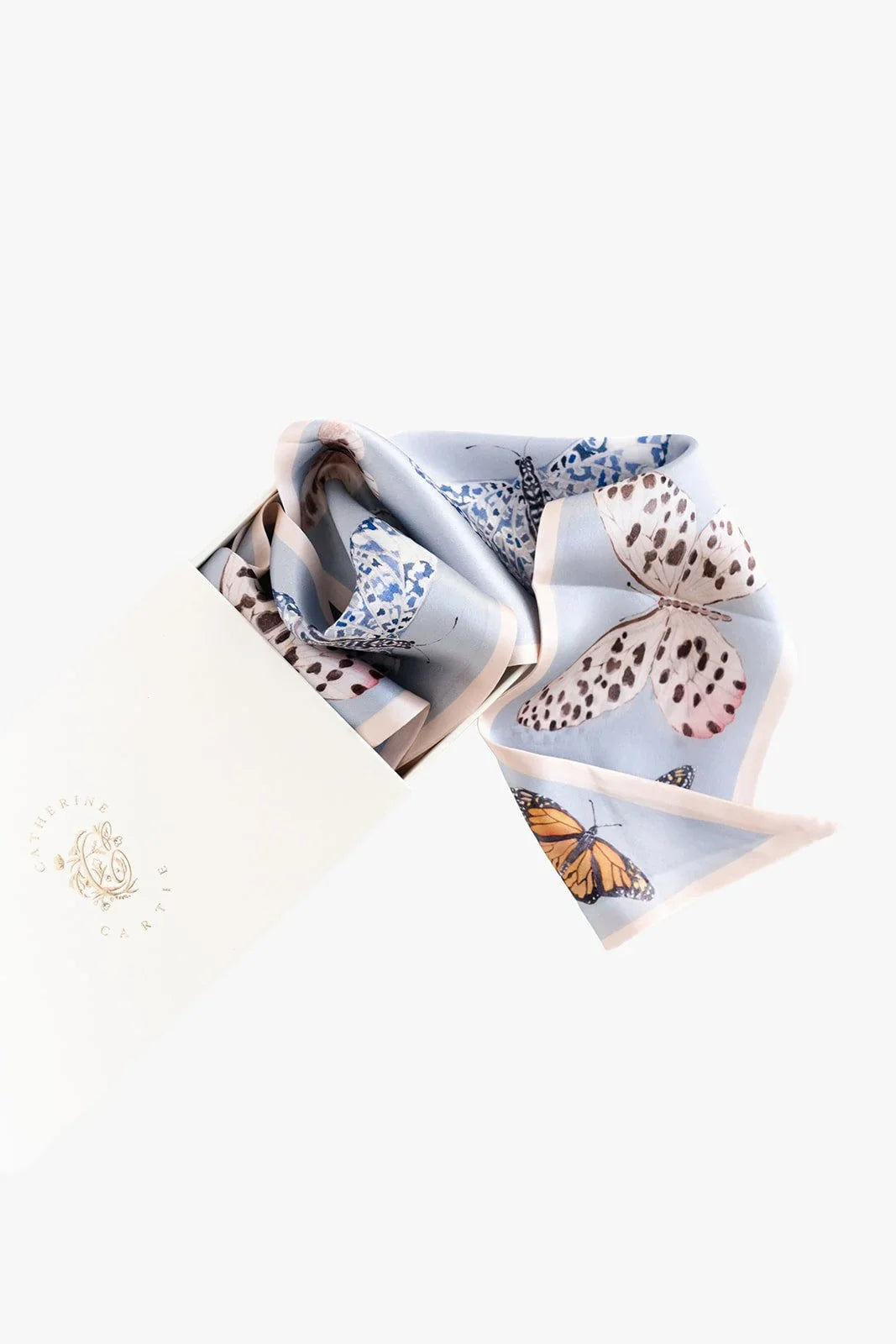 Neutral Butterfly Silk Ribbon Scarf