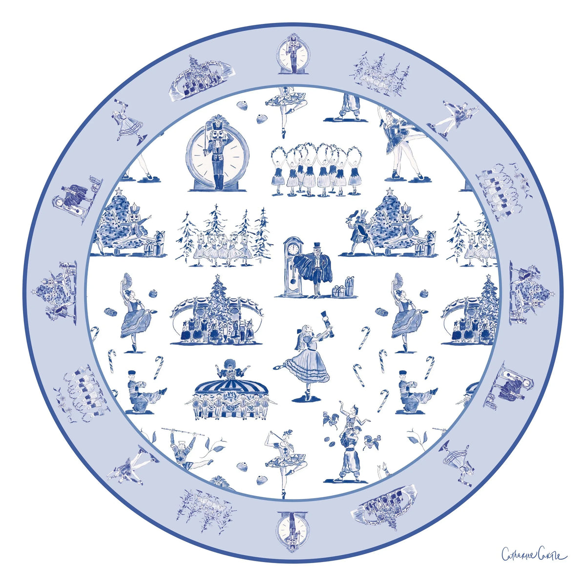 Nutcracker Ballet Toile Melamine Plate Set of Four