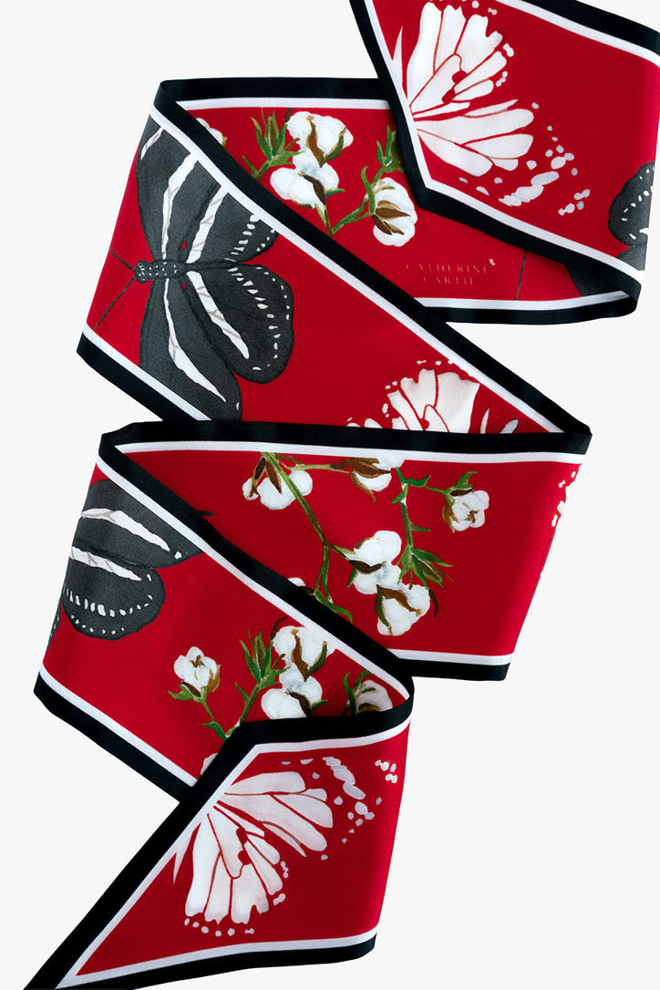 Scarlet and Black Silk Ribbon Scarf