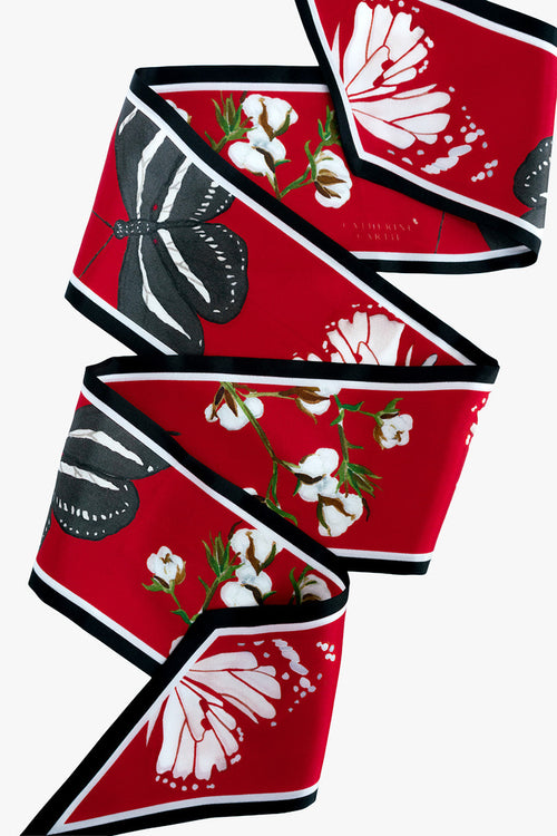 Scarlet and Black Silk Ribbon Scarf