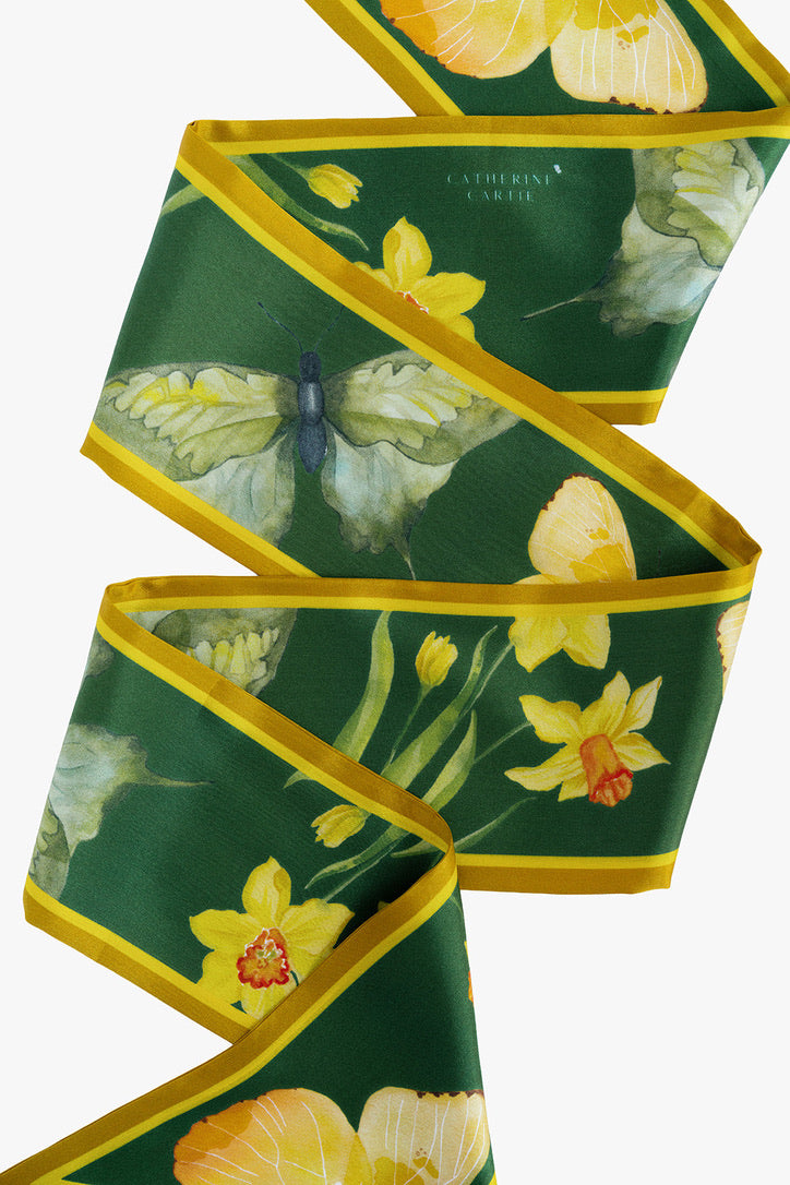 Green and Yellow Silk Ribbon Scarf