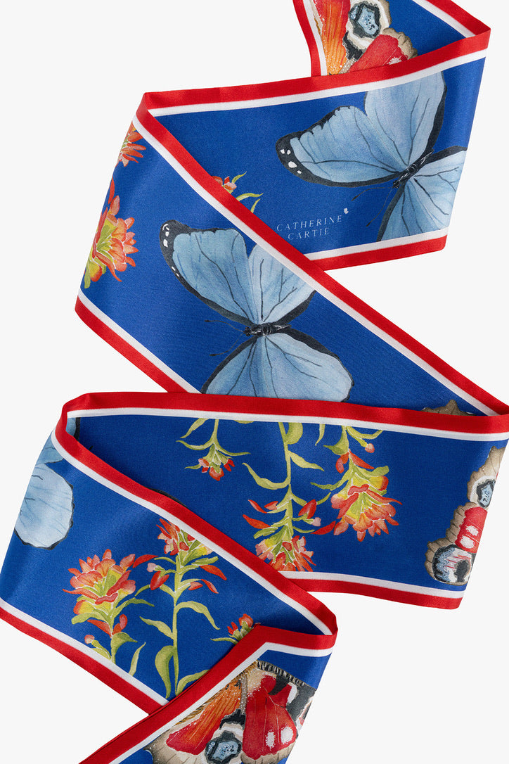 Blue and Red Silk Ribbon Scarf
