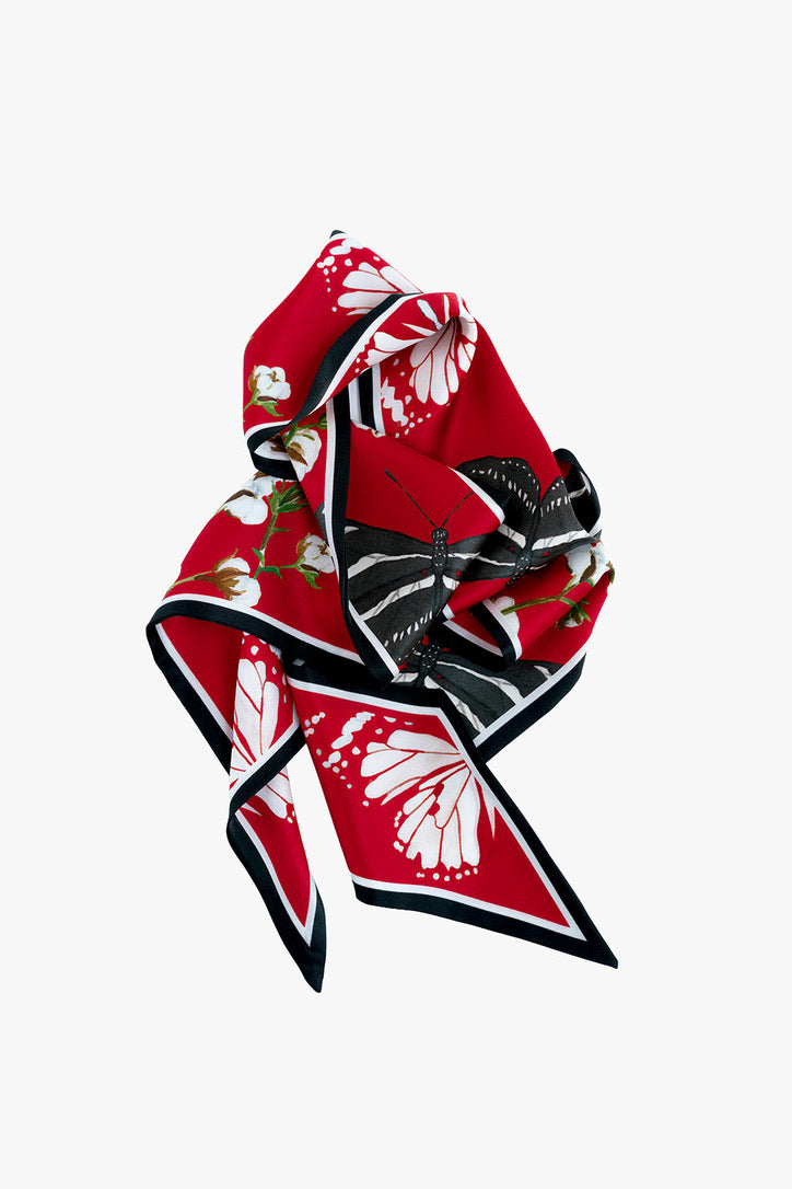 Scarlet and Black Silk Ribbon Scarf