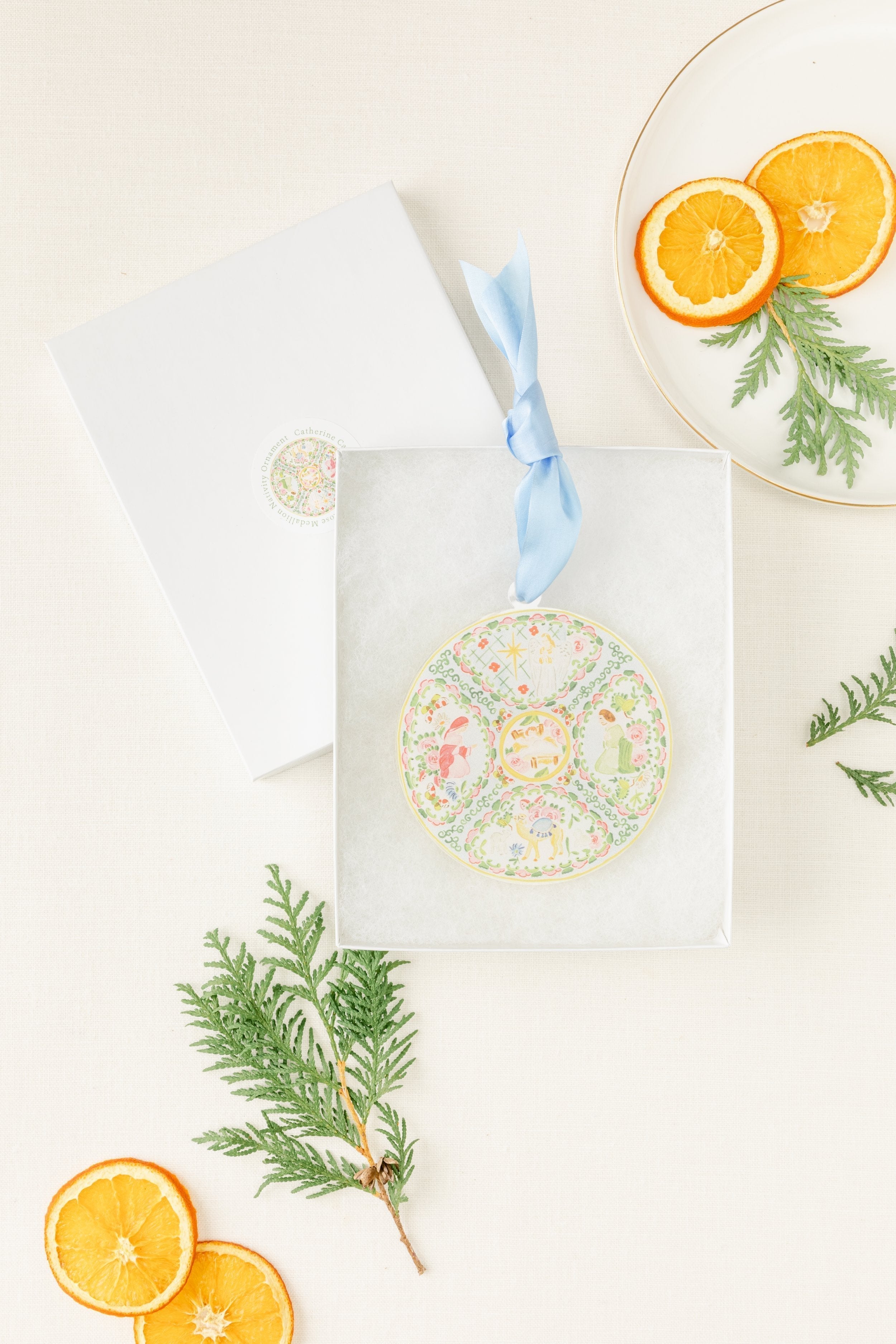 Rose Medallion Nativity Ornament