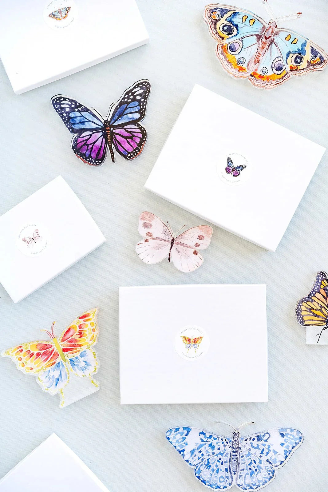 Blue Chinoiserie Butterfly Acrylic Art Block Large