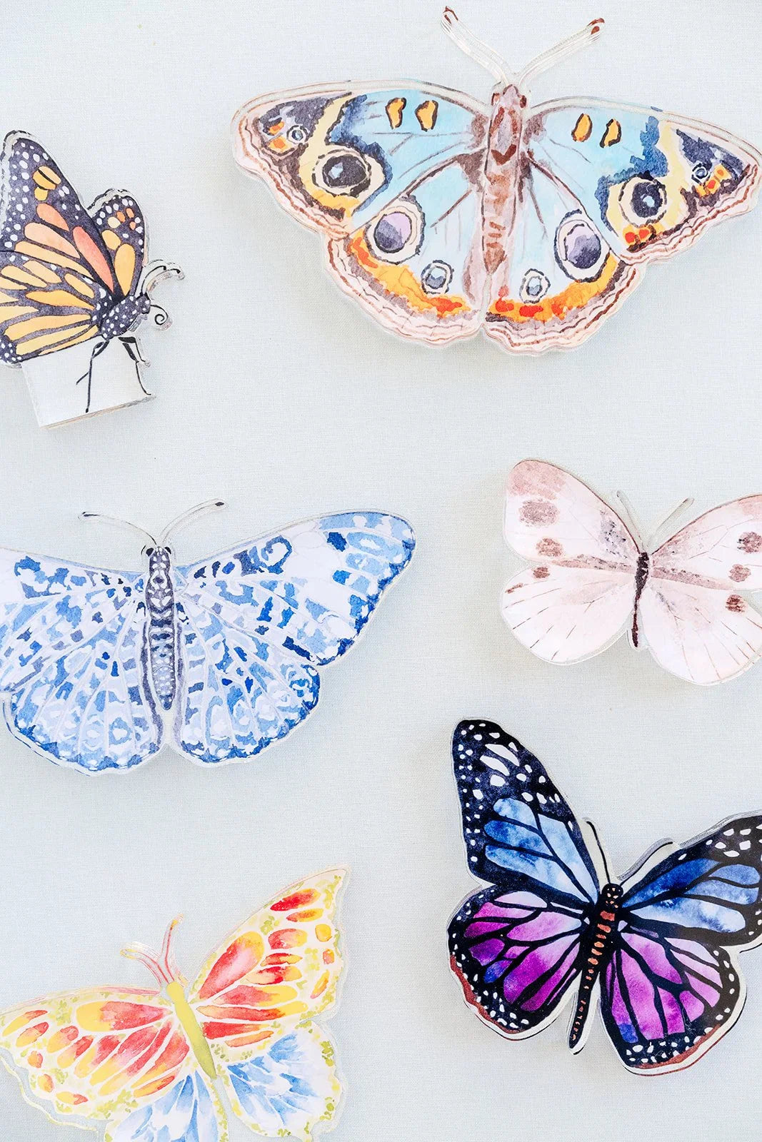 Blue Chinoiserie Butterfly Acrylic Art Block Large