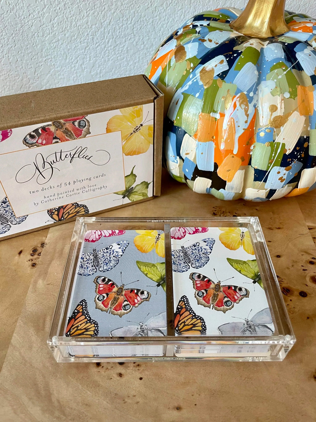 Double Deck of Butterfly Playing Cards with Acrylic Box