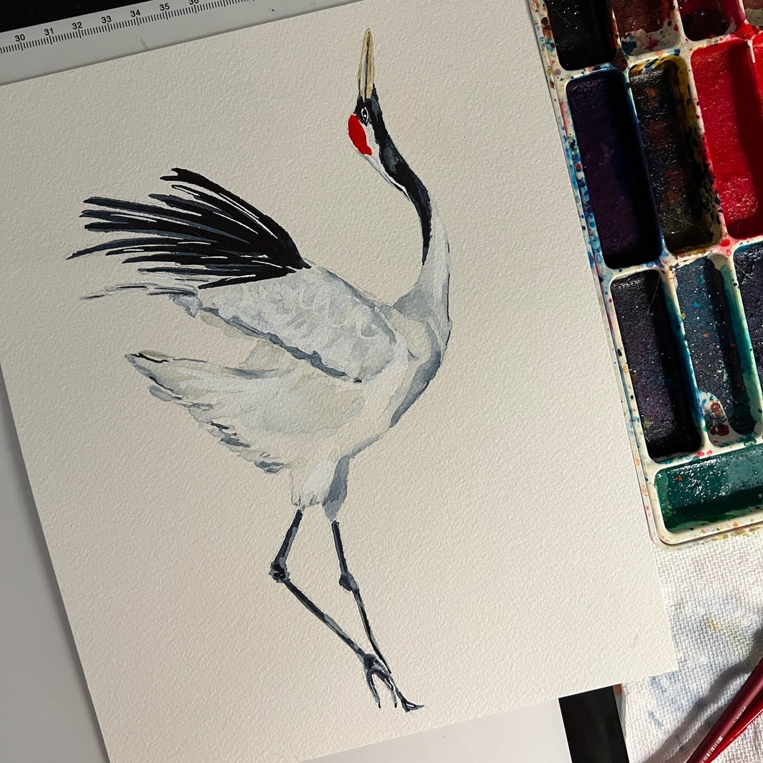 Japanese Red Crowned Crane - Original Painting