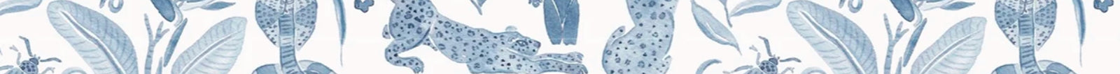 Pattern of blue leaves on a white background