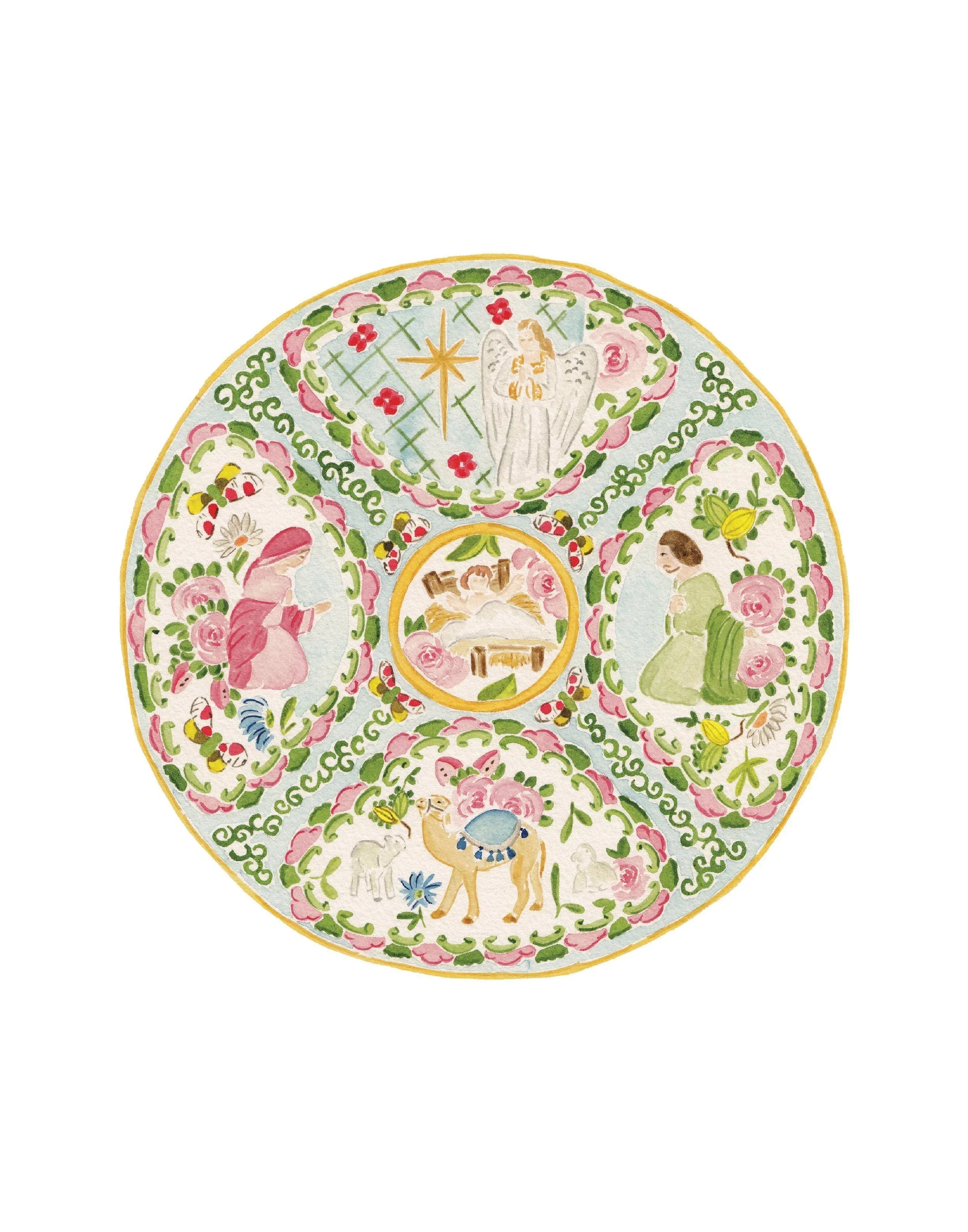 Rose Medallion Nativity Print 11x14