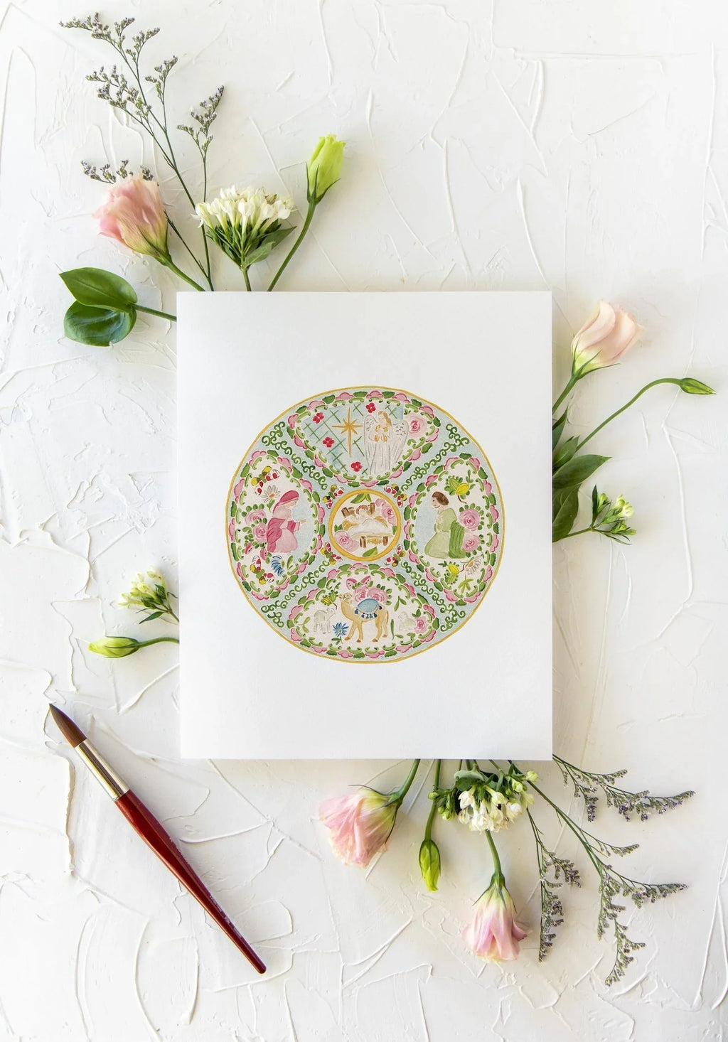 Rose Medallion Nativity Print 11x14