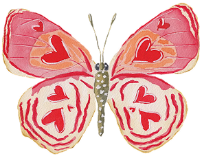Butterfly-shaped cookie with heart patterns