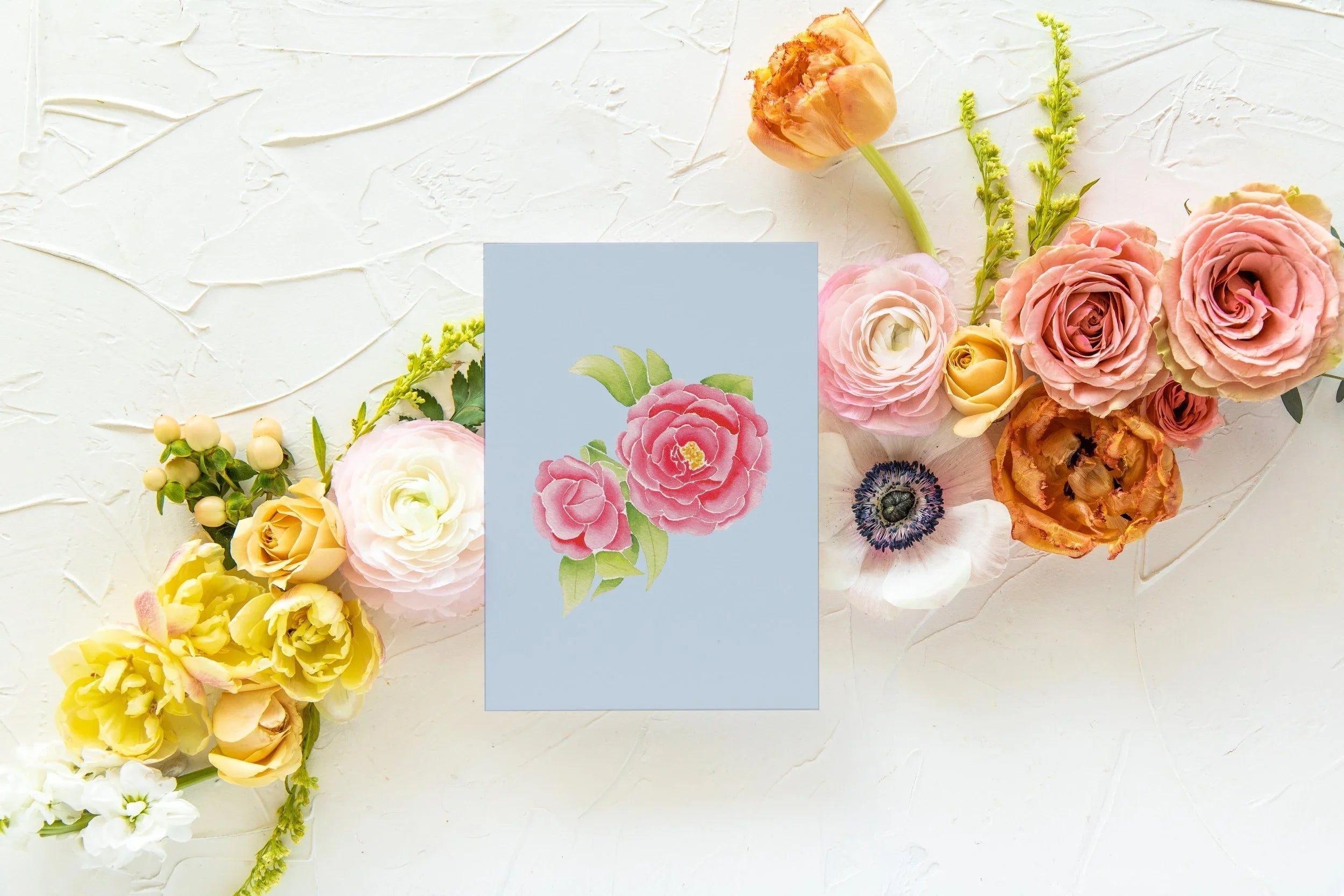 Blue Botanical 5x7 Prints - Camellia