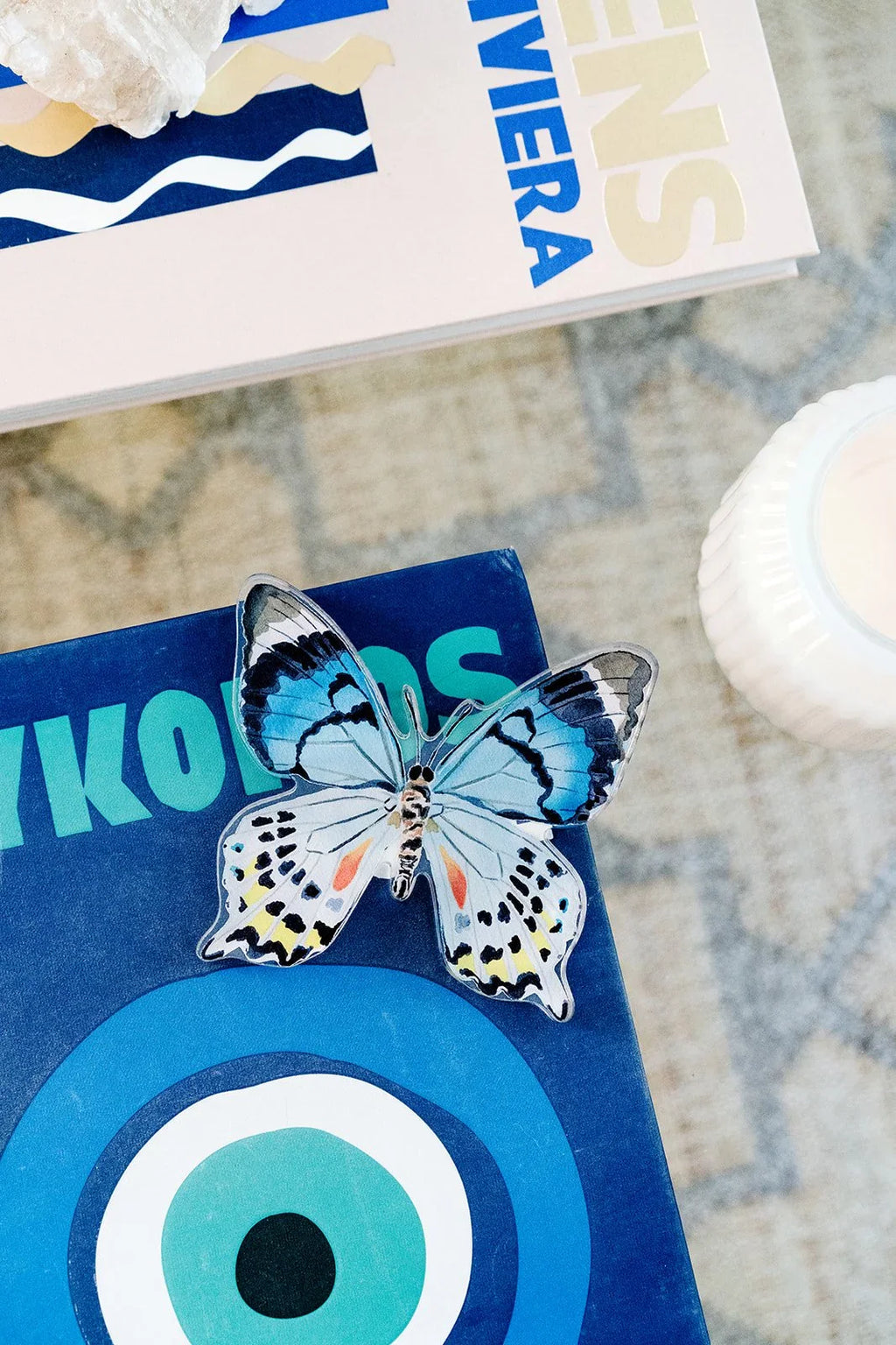 Blue Multi Butterfly Acrylic Art Block Large