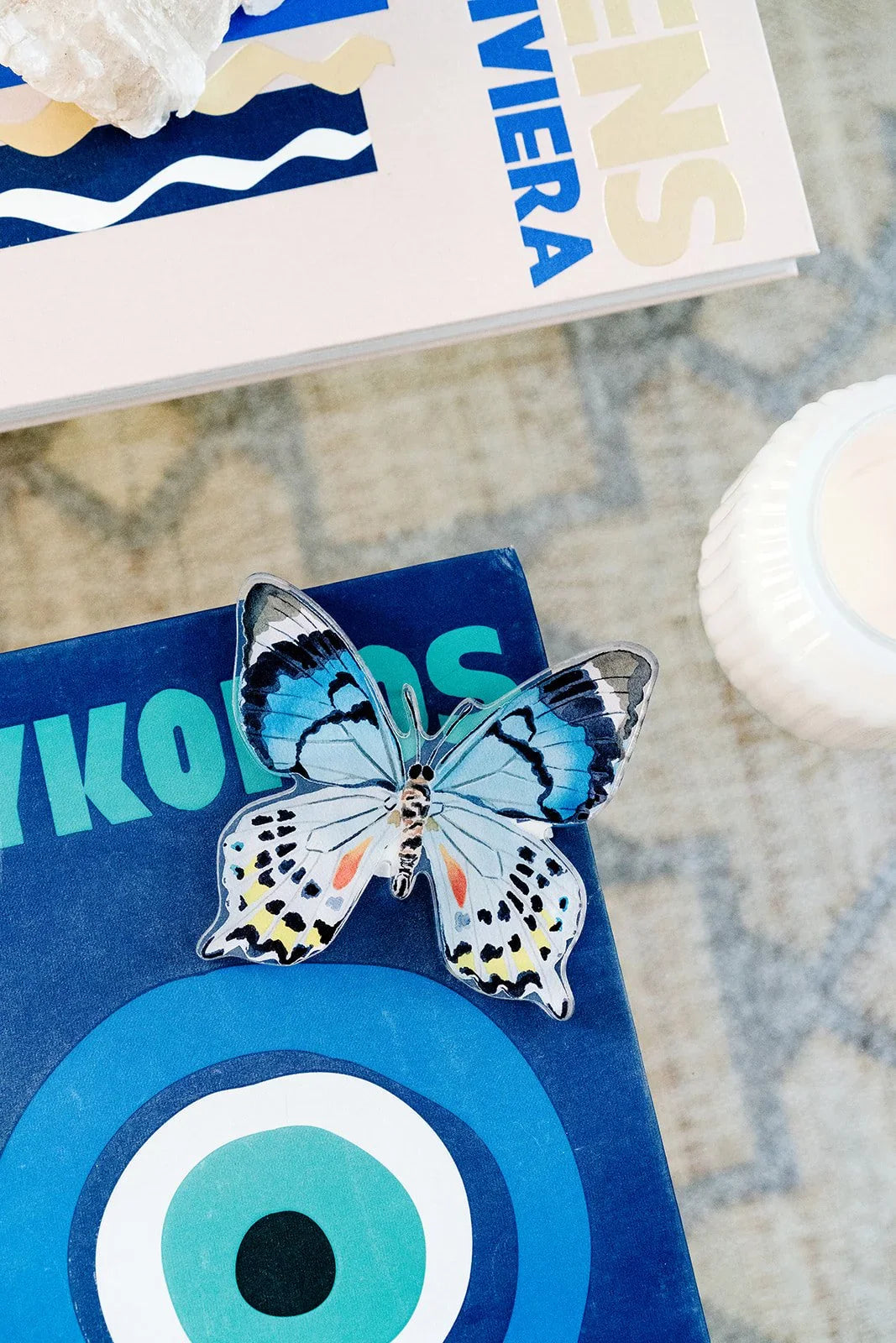 Blue Multi Butterfly Acrylic Art Block Large