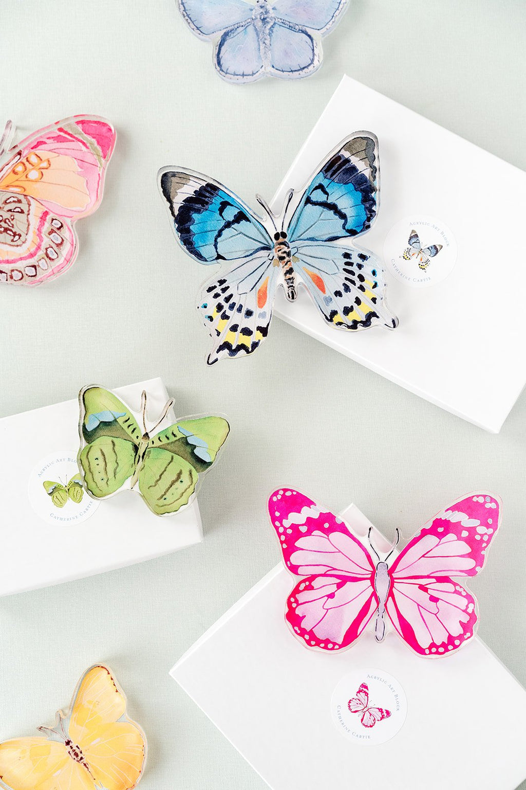 Pink and Green Butterfly Acrylic Art Block Large