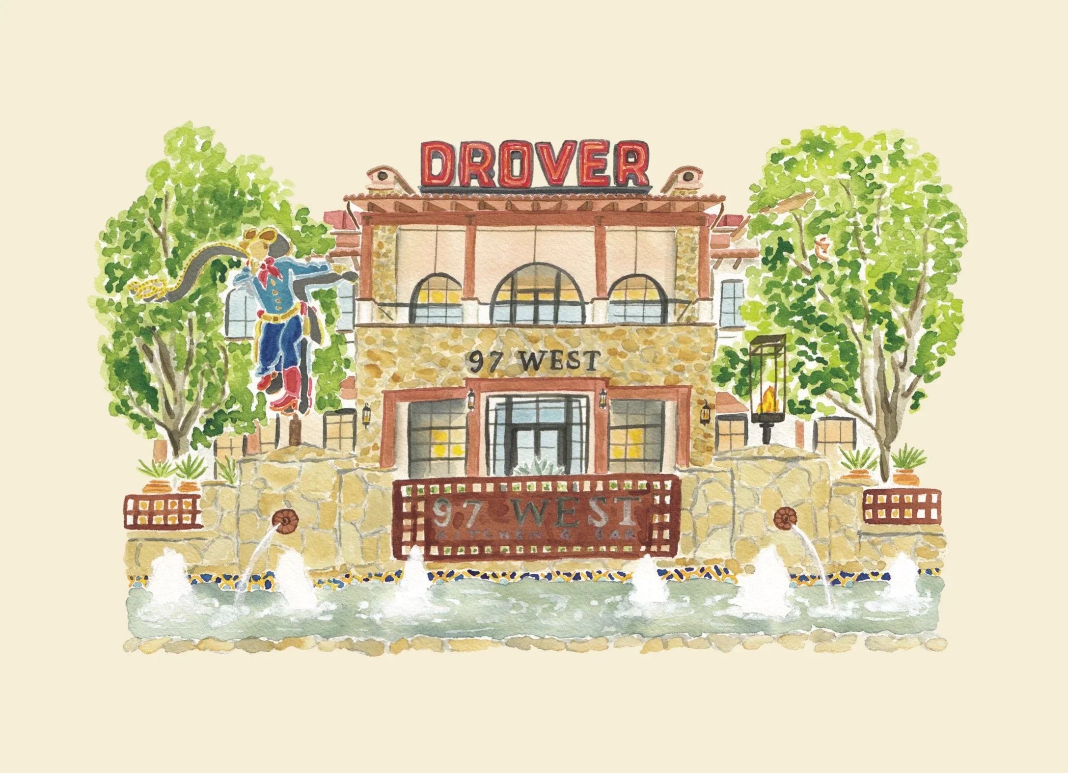 Hotel Drover Colorful Art Print 5x7