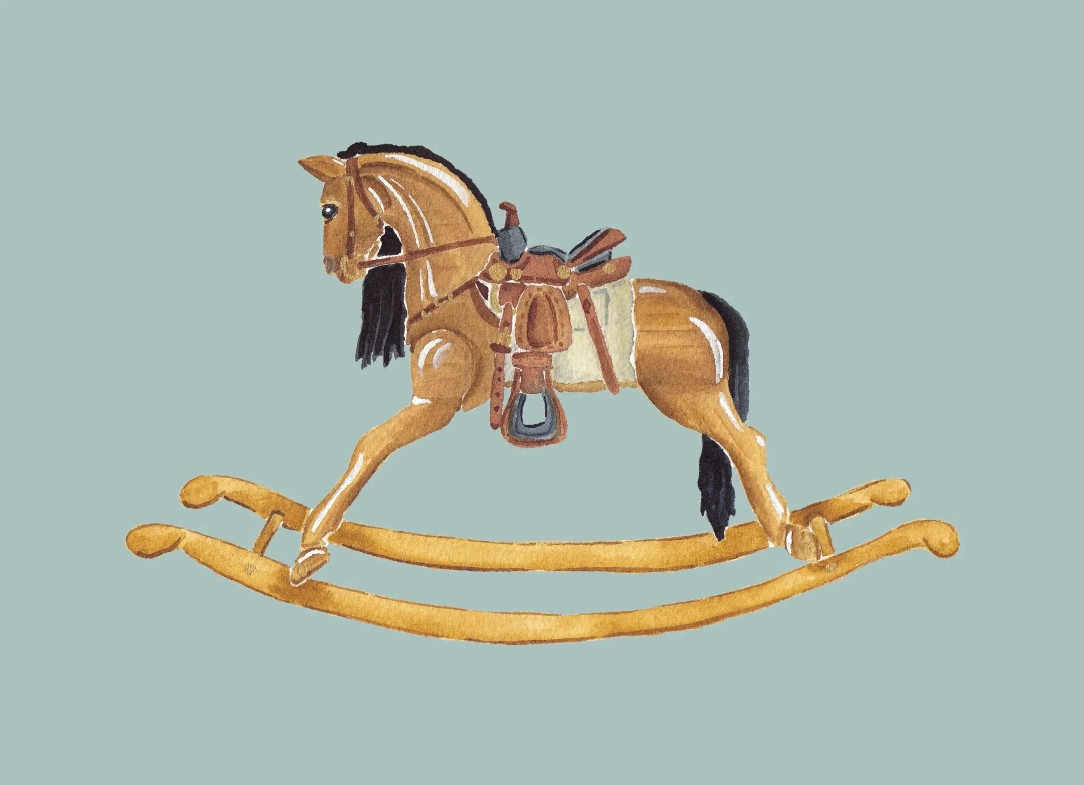 Rocking Horse Colorful Art Print 5x7