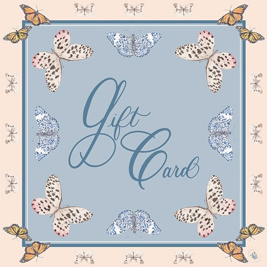 Gift card with butterfly designs on a blue background