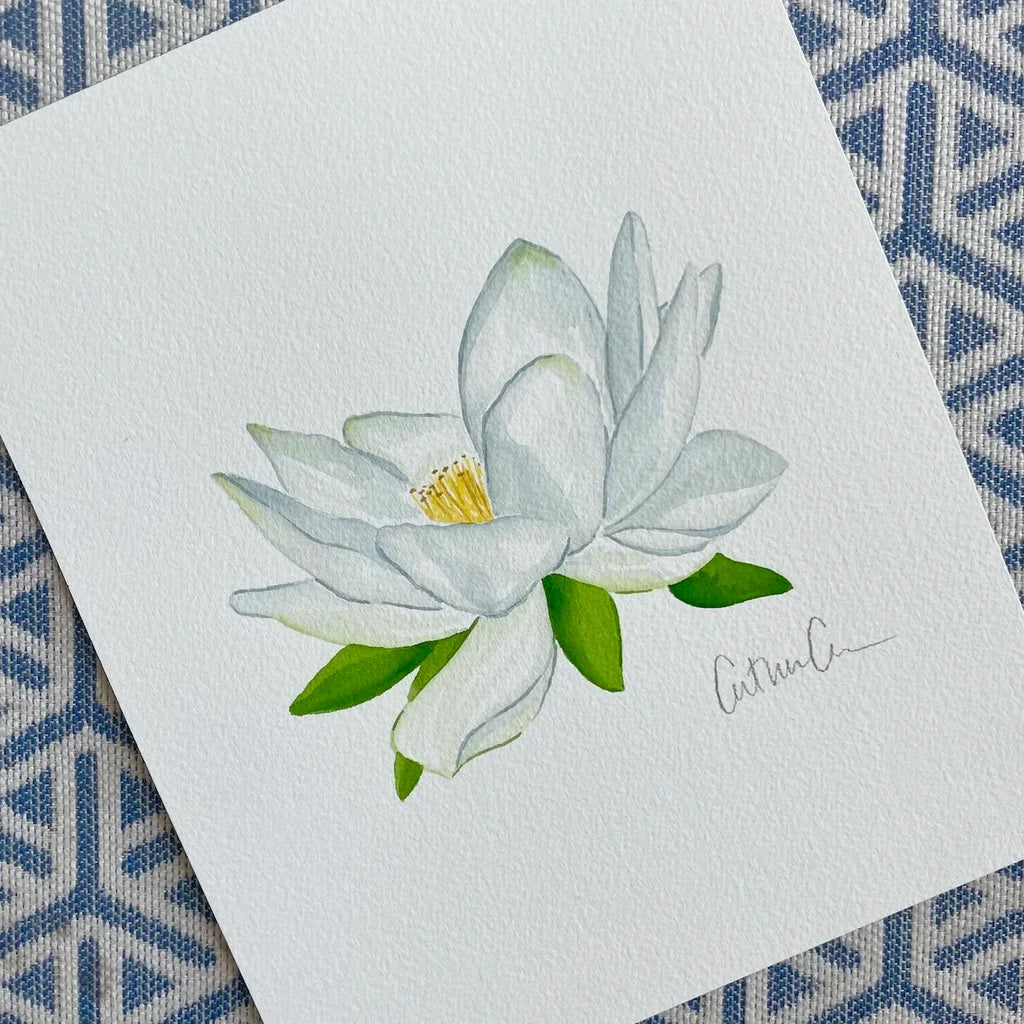 Botanical Original Painting - White Lotus