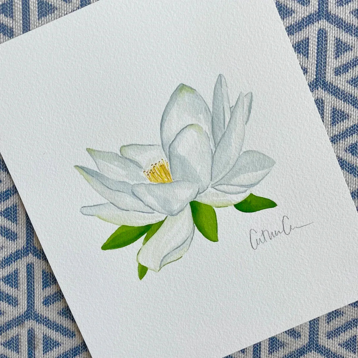 Botanical Original Painting - White Lotus