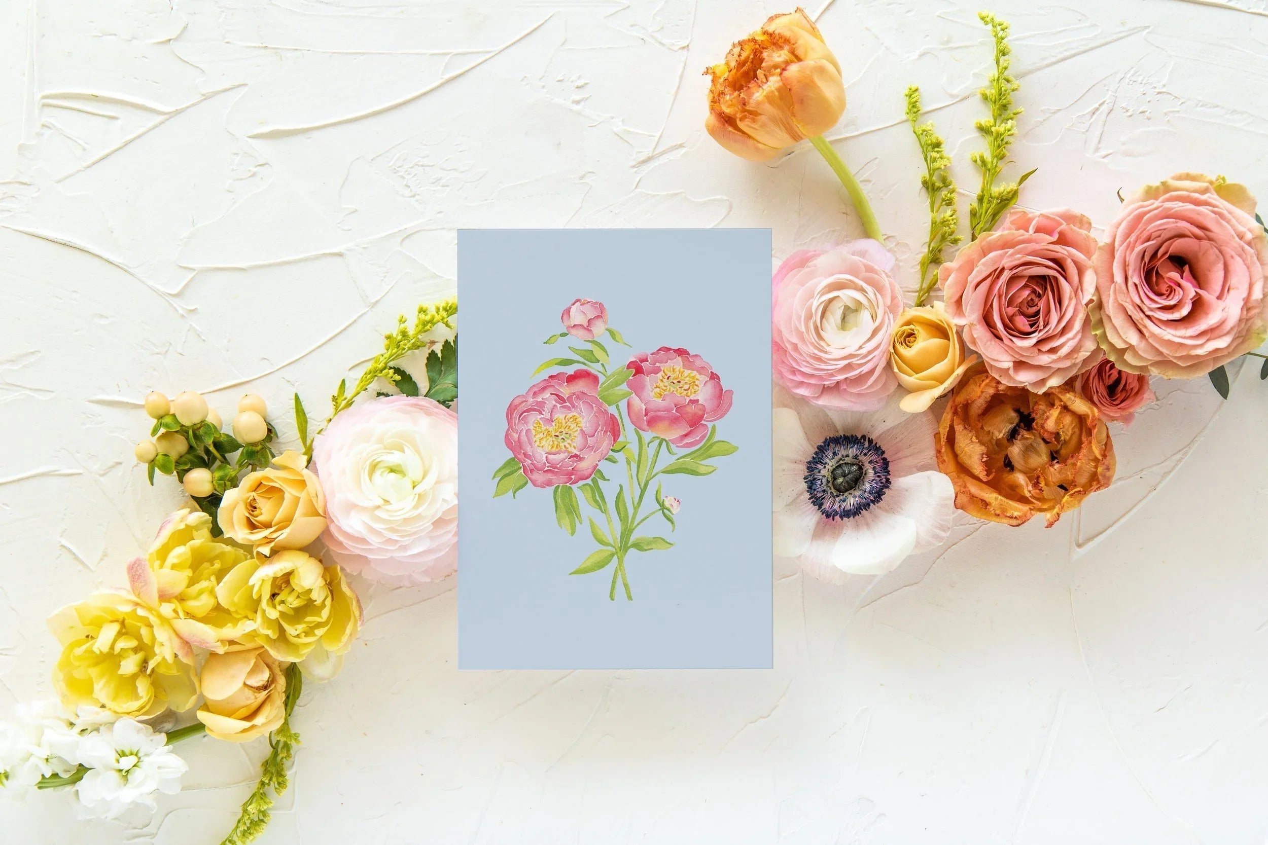 Blue Botanical 5x7 Prints - Peony