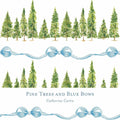Gift Wrap - Pine Trees and Blue Bows
