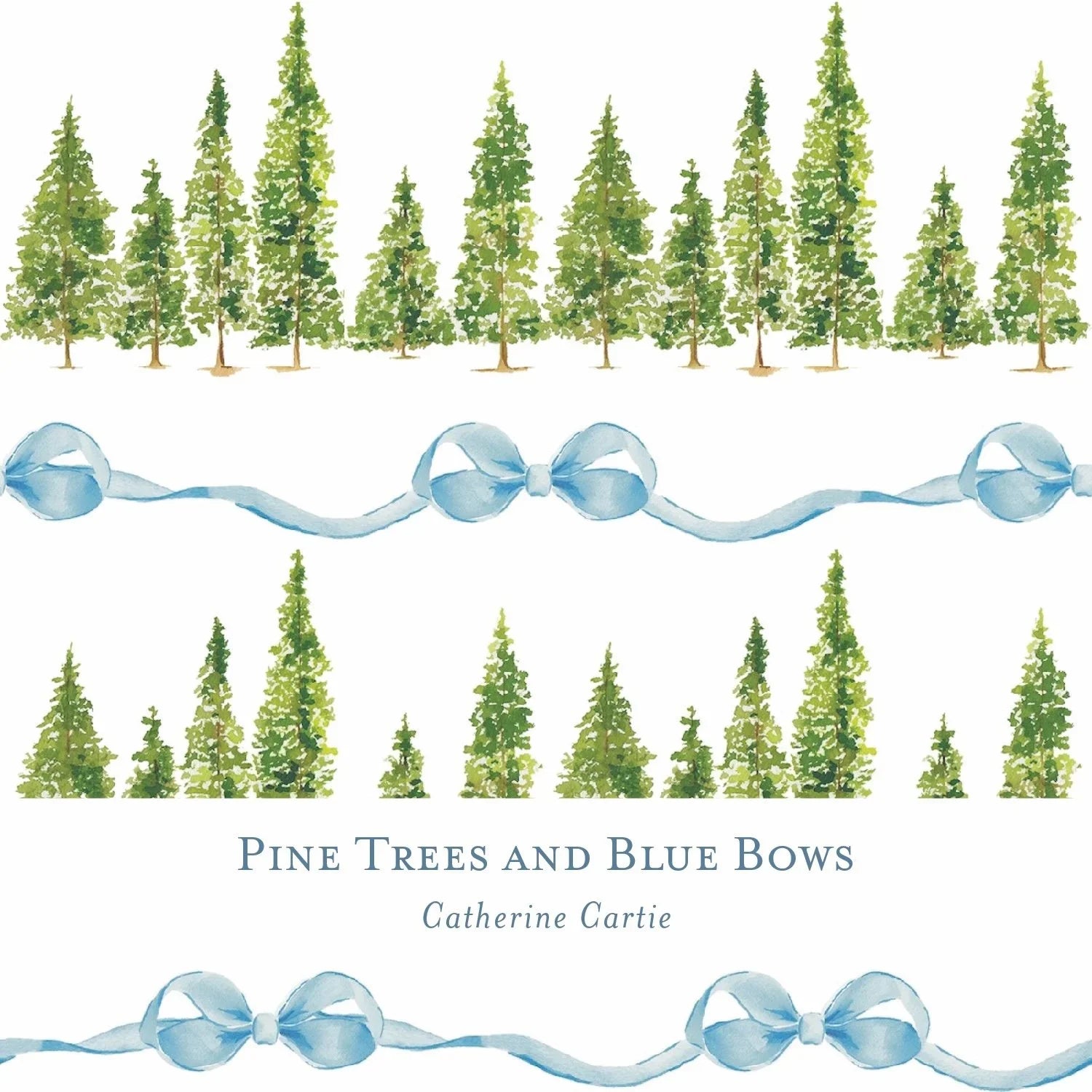Gift Wrap - Pine Trees and Blue Bows