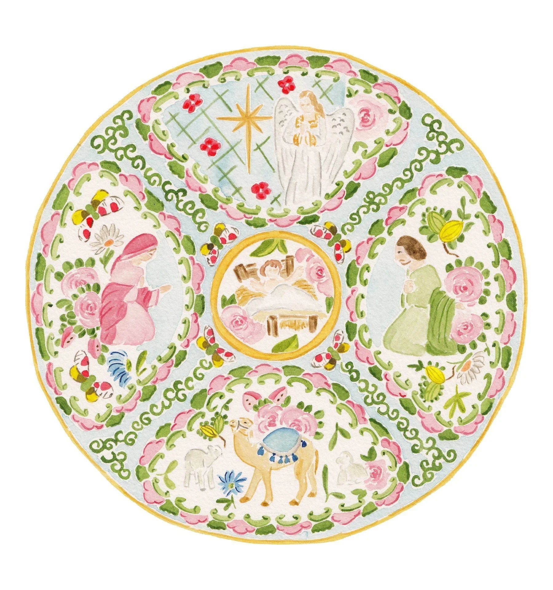 Rose Medallion Nativity Ornament